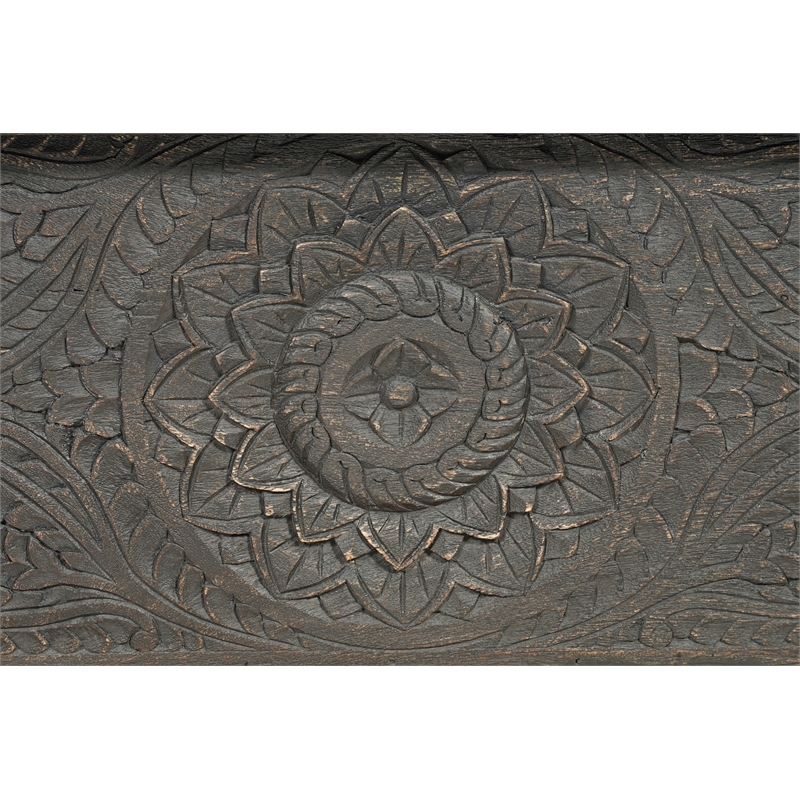 Monte Floral Carved Solid Wood Storage Coffee Table in Black