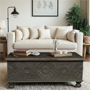 Monte Floral Carved Solid Wood Storage Coffee Table in Black