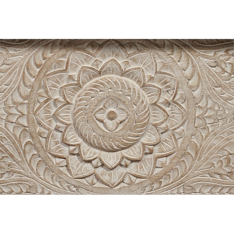 Monte Floral Carved Solid Wood Lift-Top Coffee Table in Weathered White