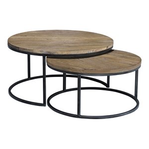 taran designs keaton modern wood & metal nesting coffee table set in brown/black