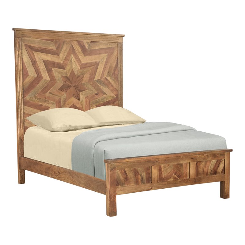Taran Designs Carla Chevron Farmhouse Wood Queen Panel Bed in Brown