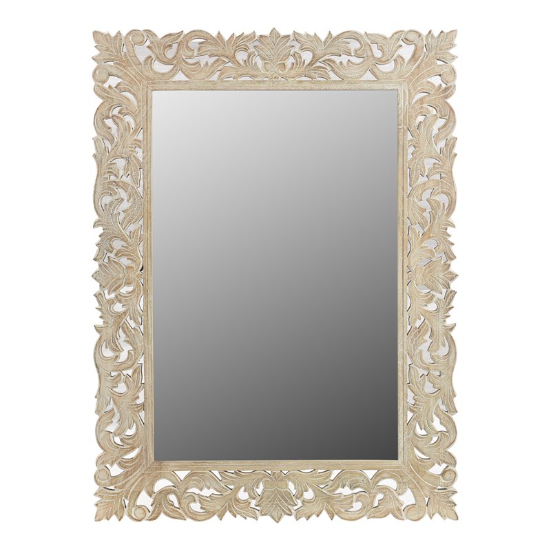 Taran Designs Monte Floral Carved Solid Wood Accent Mirror in White