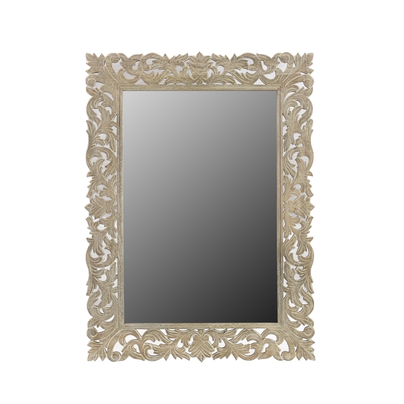 Taran Designs Monte Floral Carved Solid Wood Accent Mirror in Gray