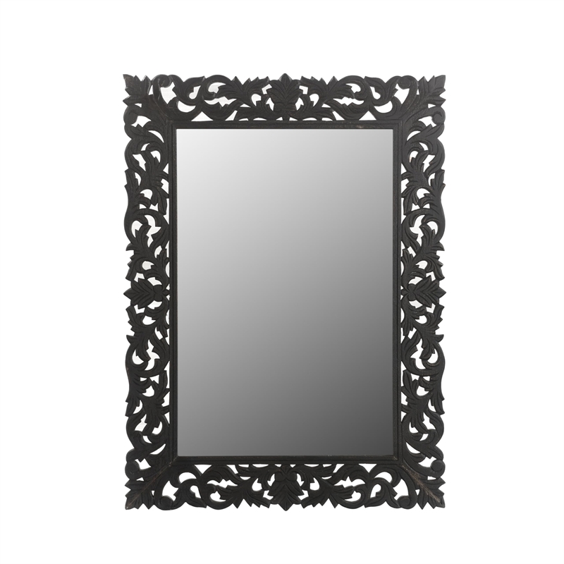 Taran Designs Monte Floral Carved Solid Wood Accent Mirror in Gray