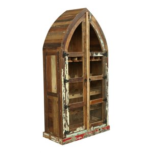 taran designs hayden coastal recycled wood & glass boat wine cabinet in brown
