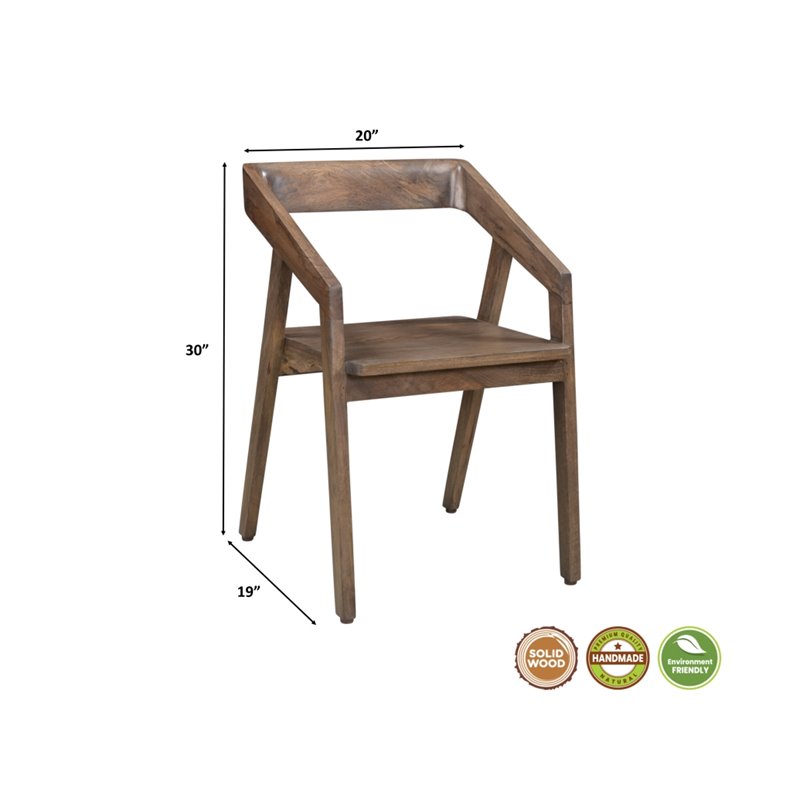 Taran Designs Maria Solid Wood Arm Chair in Dark Brown (Set of 1)