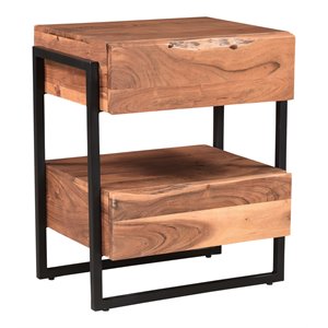 taran designs harper live edge 2-drawer wood & metal nightstand in brown/black