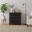 Taran Designs Monte Floral Carved Solid Wood 3-Drawers Nightstand in Black