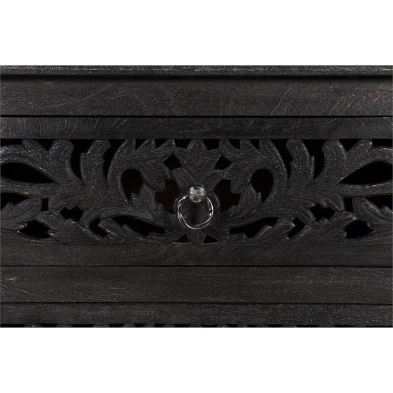 Taran Designs Monte Floral Carved Solid Wood 3-Drawers Nightstand in Black