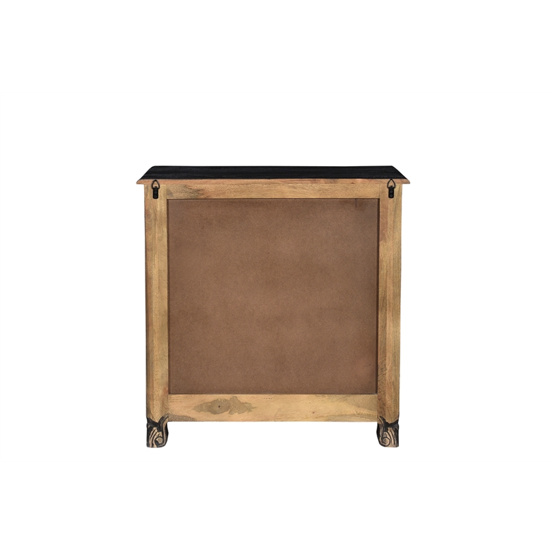Taran Designs Monte Floral Carved Solid Wood 3-Drawers Nightstand in Black