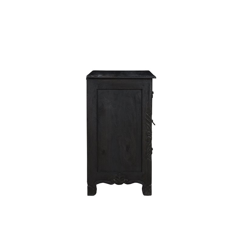 Taran Designs Monte Floral Carved Solid Wood 3-Drawers Nightstand in Black