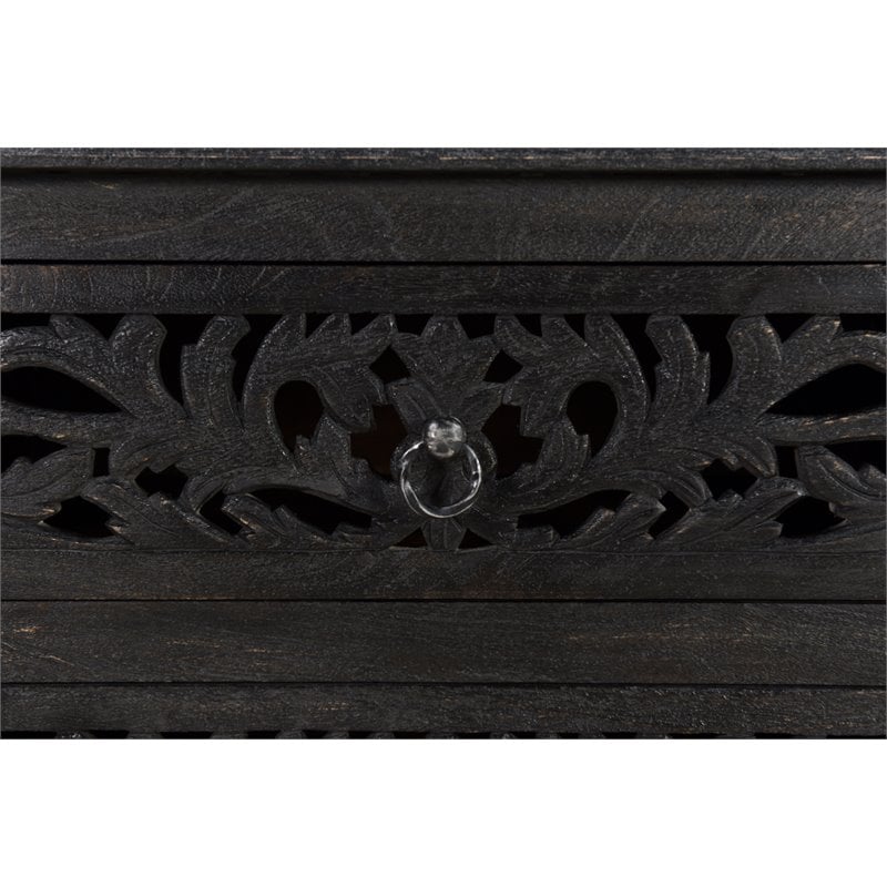 Taran Designs Monte Floral Carved Solid Wood 3-Drawers Nightstand in Black