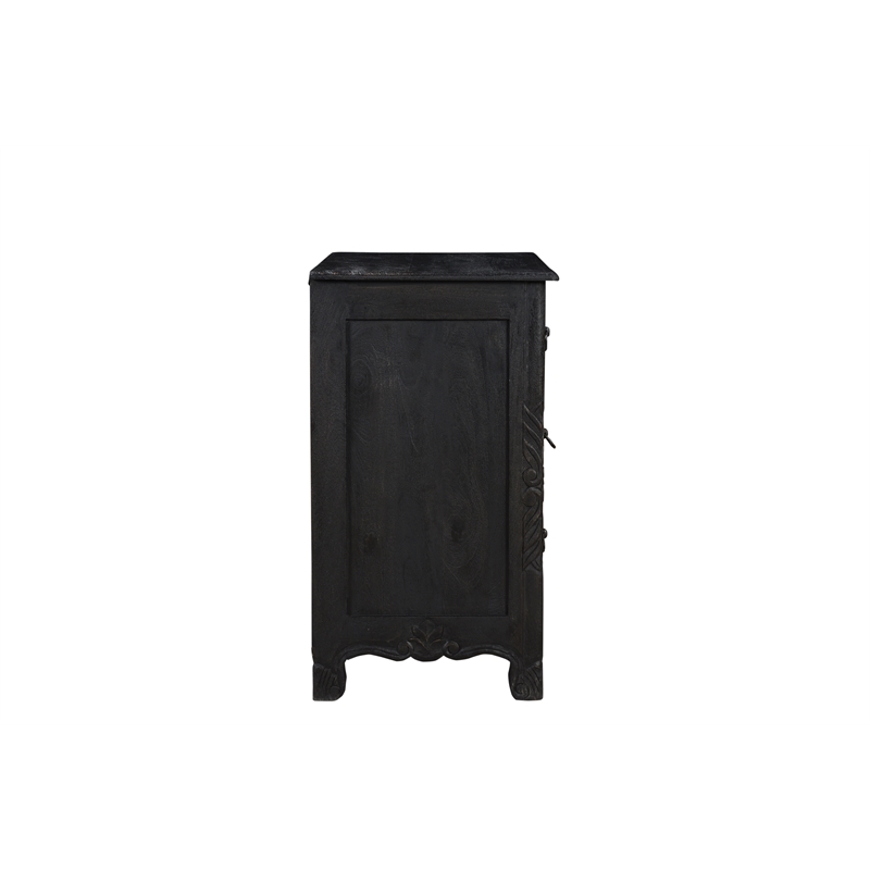 Taran Designs Monte Floral Carved Solid Wood 3-Drawers Nightstand in Black