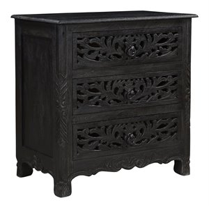 taran designs monte floral carved 3-drawer wood nightstand in distressed black