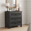 Taran Designs Monte Floral Carved Solid Wood 3-Drawers Nightstand in Black