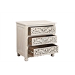 Taran Designs Monte Floral Carved Solid Wood 3-Drawers Nightstand in White
