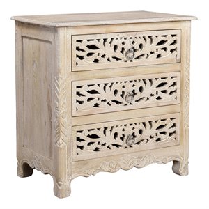 taran designs monte floral carved 3-drawer wood nightstand in distressed white