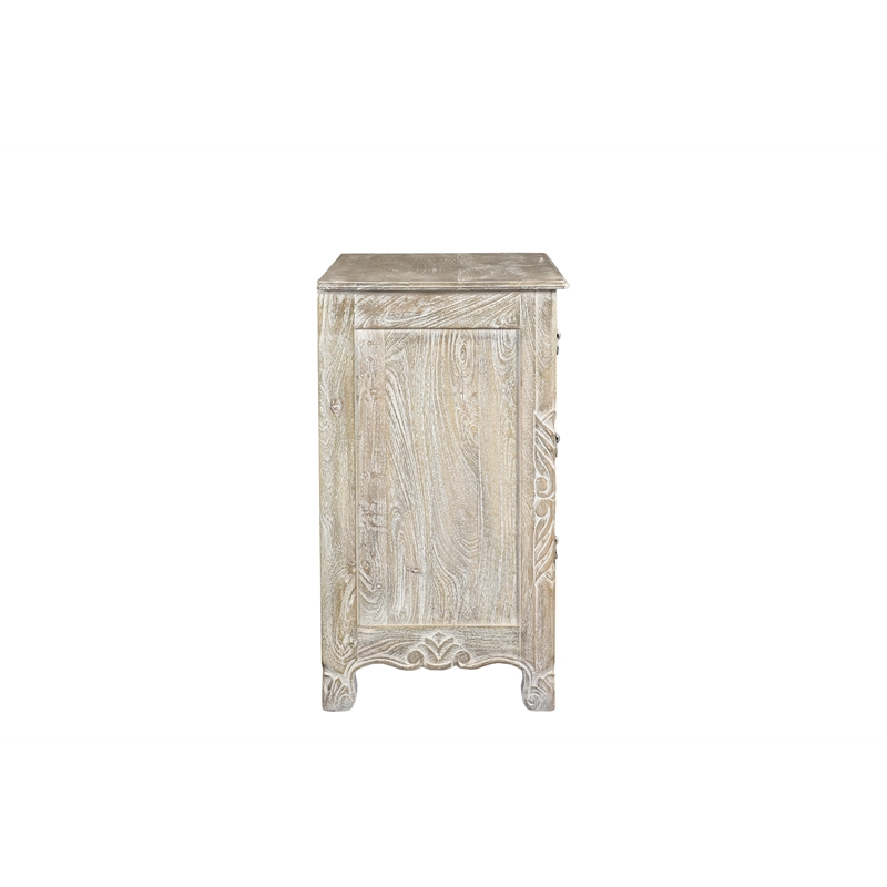 Taran Designs Monte Floral Carved Solid Wood 3-Drawers Nightstand in Gray