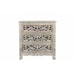 Taran Designs Monte Floral Carved Solid Wood 3-Drawers Nightstand in Gray
