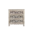 Taran Designs Monte Floral Carved Solid Wood 3-Drawers Nightstand in Gray