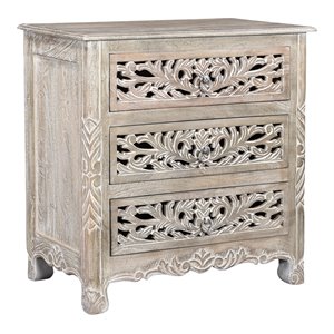 taran designs monte floral carved 3-drawer wood nightstand in gray