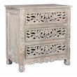 Taran Designs Monte Floral Carved Solid Wood 3-Drawers Nightstand in Gray