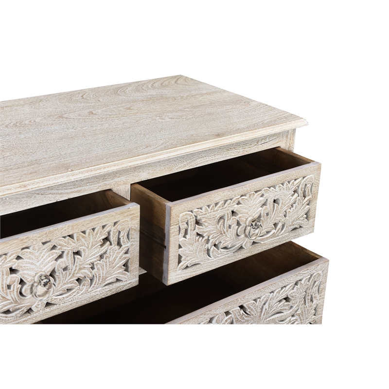 Taran Designs Monte 7-drawer Floral Carved Solid Wood Dresser in White