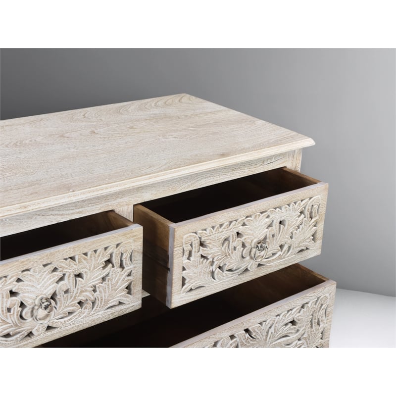 Taran Designs Monte 7-drawer Floral Carved Solid Wood Dresser in White