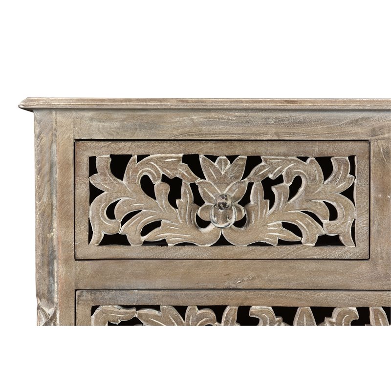 Taran Designs Monte 7-drawer Floral Carved Solid Wood Dresser in Gray