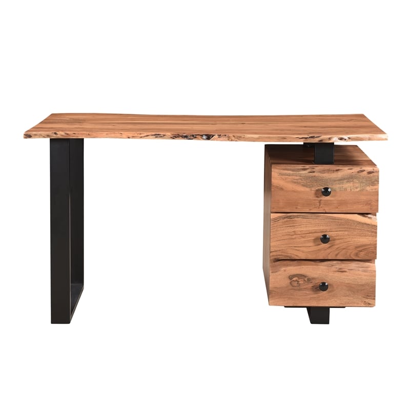 Taran Designs Harper 3-drawer Live Edge Solid Wood Desk in Brown/Black