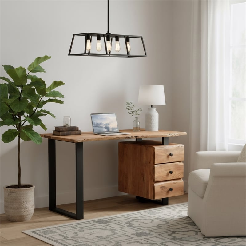 Taran Designs Harper 3-drawer Live Edge Solid Wood Desk in Brown/Black