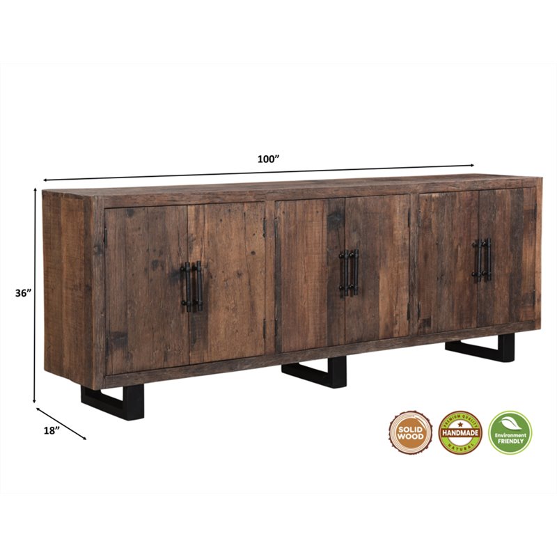 Taran Designs Cedric 6-door Solid Wood Sideboard in Dark Brown/Black