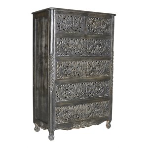 taran designs monte floral carved 6-drawer farmhouse mango wood chest in black