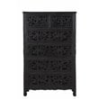 Taran Designs Monte 6-drawer Floral Carved Solid Wood Chest in Black