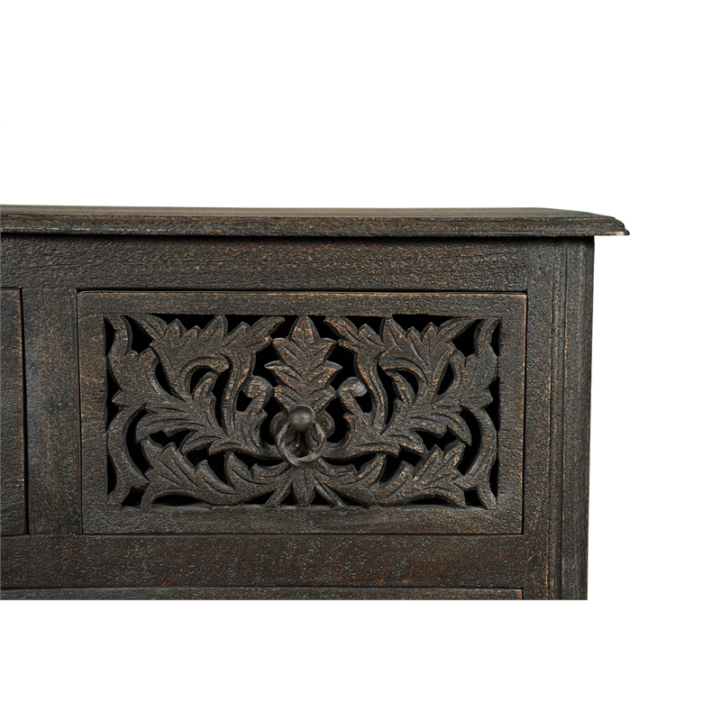 Taran Designs Monte 6-drawer Floral Carved Solid Wood Chest in Black