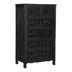 taran designs monte floral carved 6-drawer mango wood chest in distressed black
