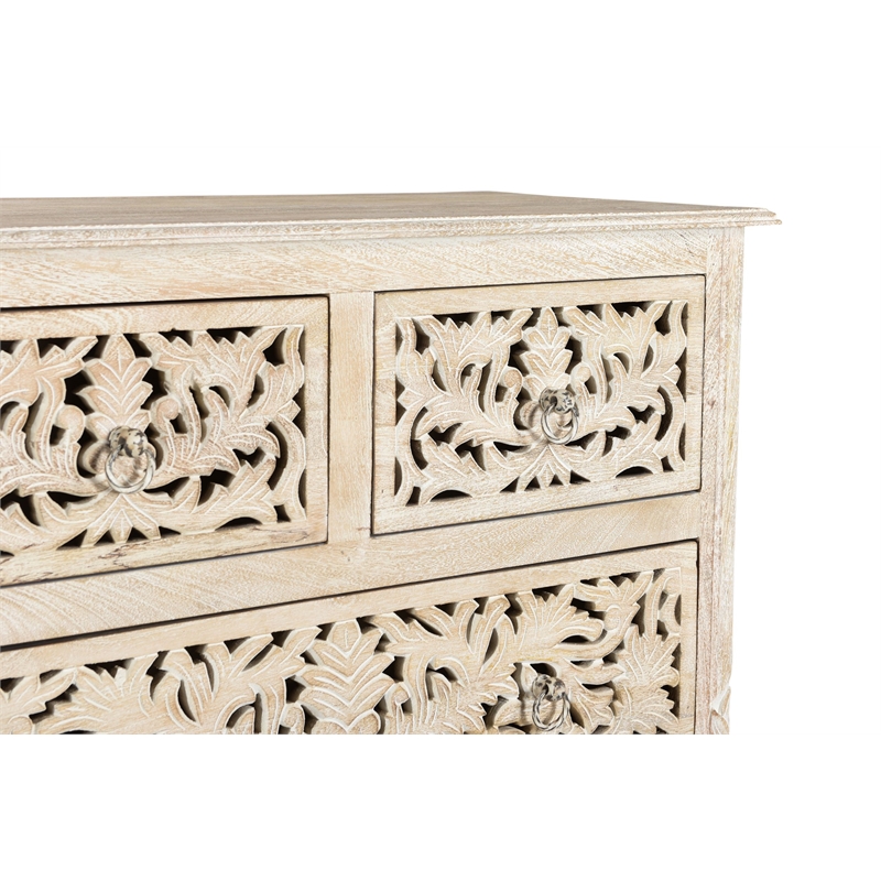 Taran Designs Monte 6-drawer Floral Carved Solid Wood Chest in White