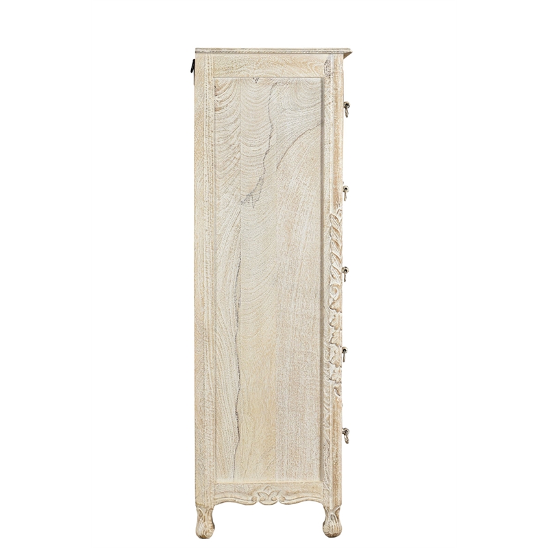 Taran Designs Monte 6-drawer Floral Carved Solid Wood Chest in White