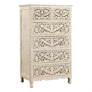 Taran Designs Monte 6-drawer Floral Carved Solid Wood Chest in White