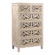 Taran Designs Monte Floral Carved 6-Drawer Mango Wood Chest in Distressed White