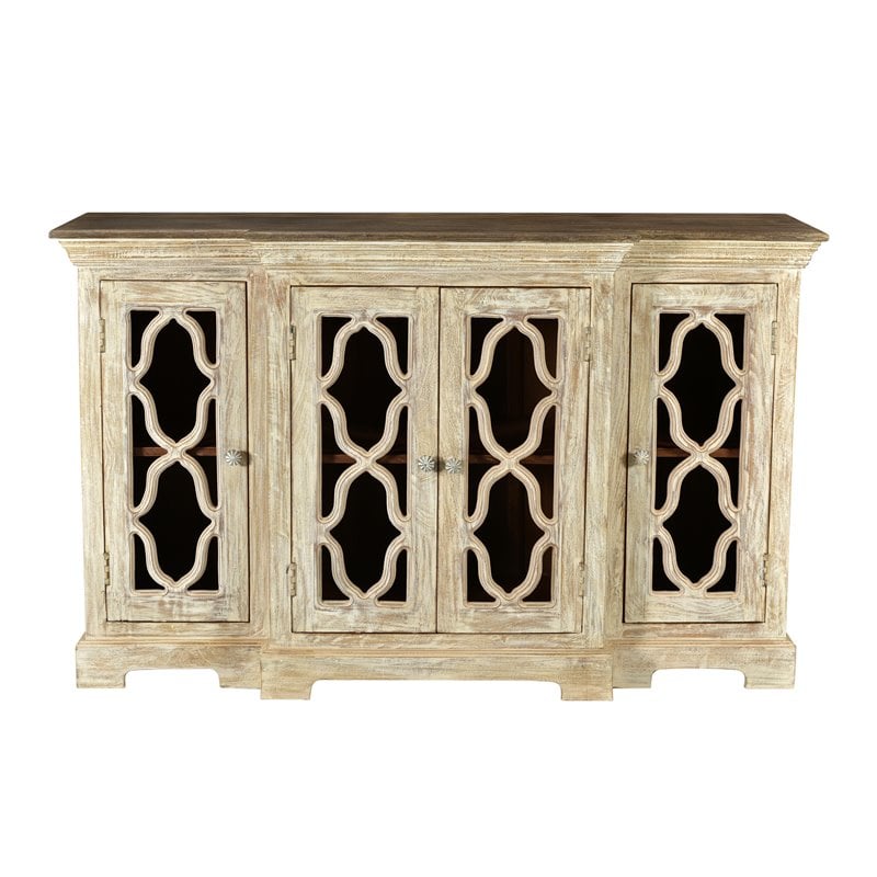 Taran Designs Julia 4-door Carved Solid Wood Sideboard in White