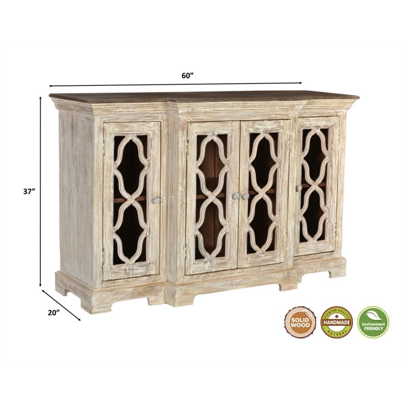 Taran Designs Julia 4-door Carved Solid Wood Sideboard in White