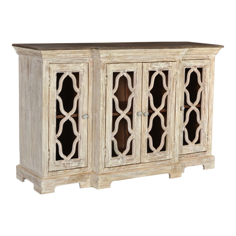 Taran Designs Julia 4-door Carved Solid Wood Sideboard in White
