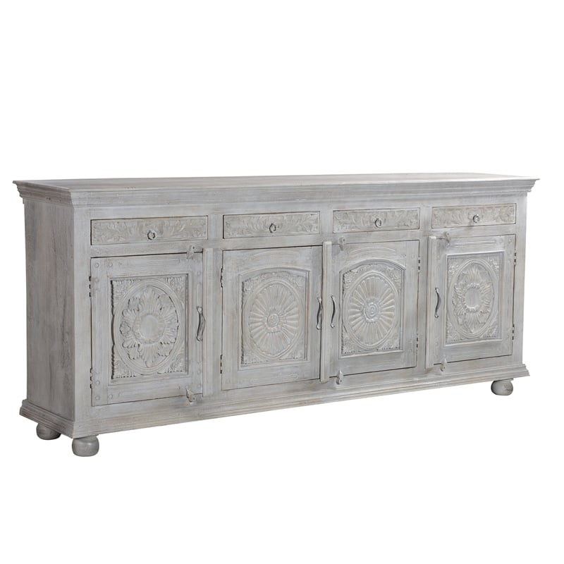 Taran Designs Monte 4-drawer 4-door Carved Solid Wood Sideboard in Gray