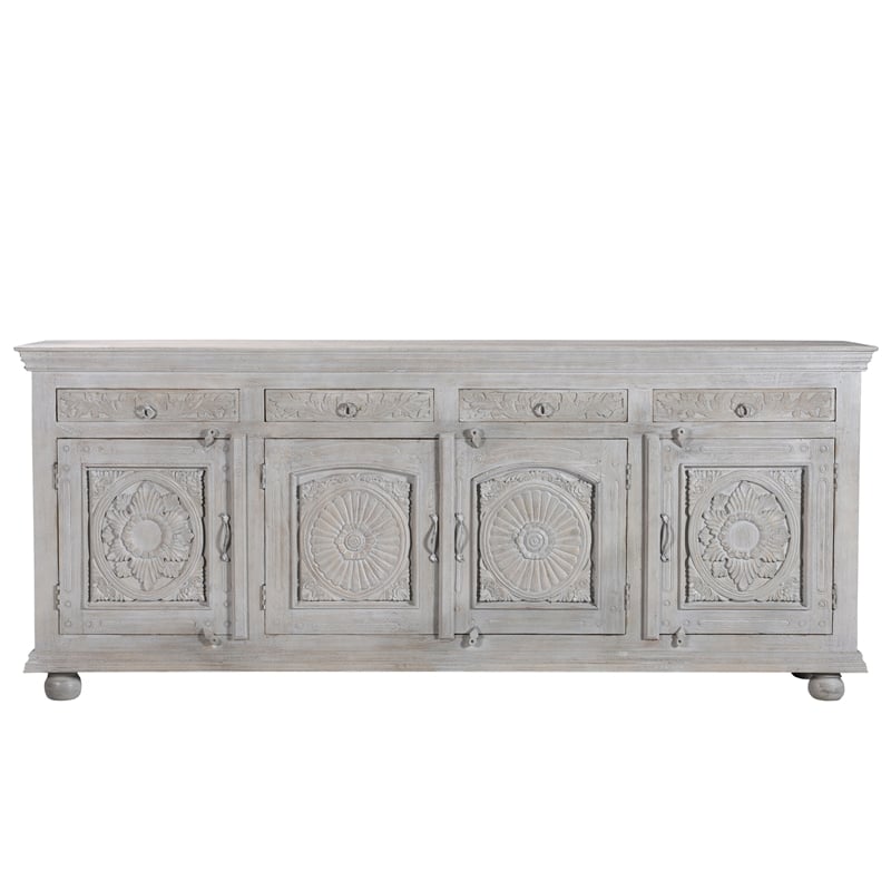 Taran Designs Monte 4-drawer 4-door Carved Solid Wood Sideboard in Gray