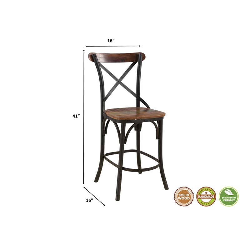 Taran Designs Preston Solid Wood Counter Stools (Set of 2) in Brown/Black