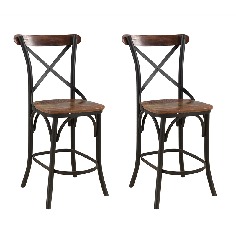 Taran Designs Preston Solid Wood Counter Stools (Set of 2) in Brown/Black