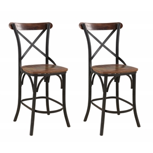 Taran Designs Preston Solid Wood Counter Stools (Set of 2) in Brown/Black