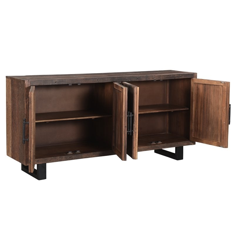 Taran Designs Cedric 4-door Solid Wood Sideboard in Dark Brown/Black