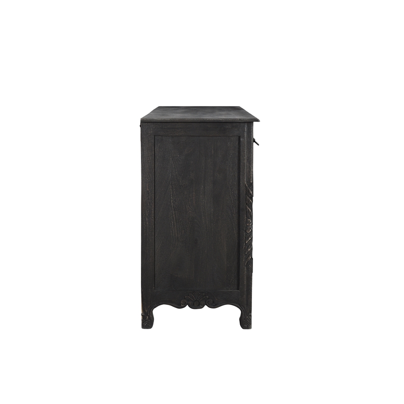 Taran Designs Monte 6-drawer 2-door Carved Solid Wood Sideboard in Black
